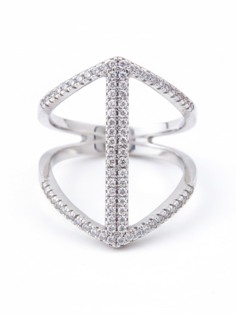 Womens Silver‎ Tone Studded Cubic Zirconia Statement Ring Size 8.5